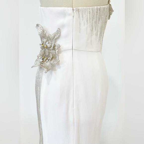 Oscar de la Renta Crystal Beaded Flower Strapless Gown Long Dress - Picture 11 of 17